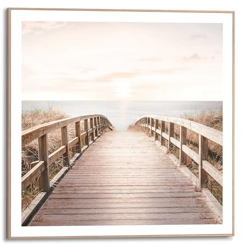 REINDERS Gerahmtes Bild, Brücke zum Strand, Wohnzimmer, Bilder, Wanddeko, Room Decor, MDF, Beige, 50 x 50