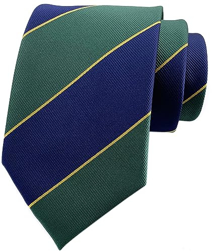 Elfeves Mens Navy Blue Forest Green Yellows Stripe Silk Cravat Oxford Tie Dance Formal College Neckties Gift Ideal