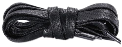 Wambere 2 Paar 8mm Breite Schnürsenkel Flach Reißfest Schuhbänder,Ersatz Shoelaces Gewachste Schuhband Schnürbänder für Martin Stiefel Lederschuhe Sportschuhe Turnschuhe Freizeitschuhe,Schwarz,120cm