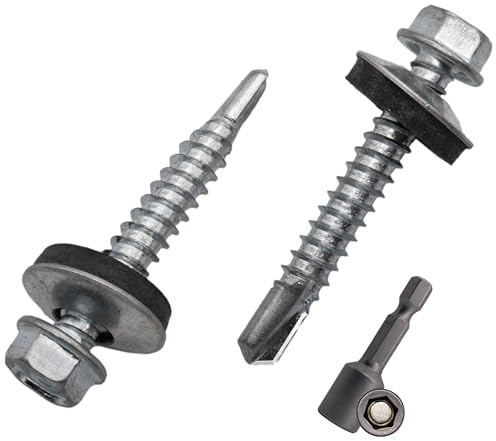 SKIR'CO (200 st) Förzinkade takskruvar 5,5 x 38 mm, sexkantshuvud, DIN 7504-K Självborrande skruvar med EPDM tätningsbrickor