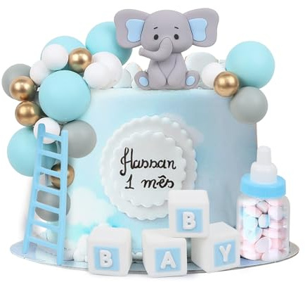 LARDUX Lot de 24 décorations de gâteau : éléphant, décoration de gâteau pour fête prénatale, décoration de gâteau DIY pour bébé, garçon et fille, fête d'anniversaire, éléphant, fête prénatale