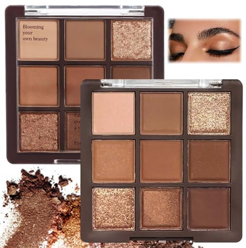 1pcs Brown Eyeshadow Palette, Matte and Shimmer Neutral 9-Color Eye Shadow Palette with Nude Gold Eyeshadow - Multipurpose, Highly Pigmented Cream Eyeshadows with Bronzer & Contour