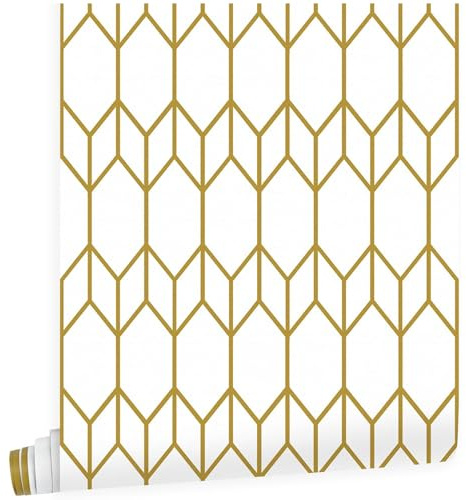 ConCus-T Gold Stripes Wallpaper Textured Geometric Contact Paper Self Adhesive Vinyl for Bathroom Living Room Bedroom Kitchen Wall Cabinets, 44.5 x 300CM