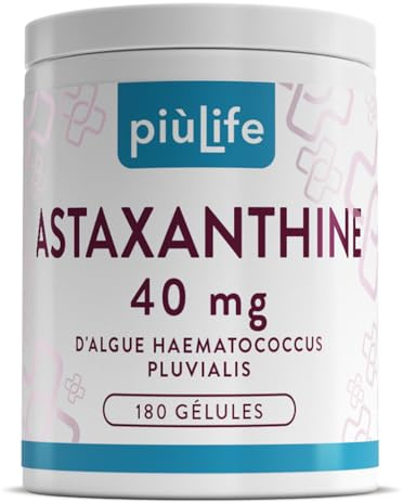 Astaxantina Natural Pura 180 Cápsulas PiùLife, Astaxanthin 40 mg De Alga Haematococcus Pluvialis, Antioxidante Natural Contra Los Radicales Libres, Suplemento Piel, Vista, Alta Biodisponibilidad