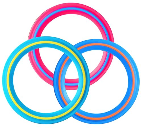 3 pezzi Flying Ring, Anelli da Lancio Premium, giochi da esterno per bambini, giochi all'aperto, giocattoli da mare, giochi spiaggia adulti, volo dritto per Bambini e Adulti（Blu, rosa e turchese）25cm