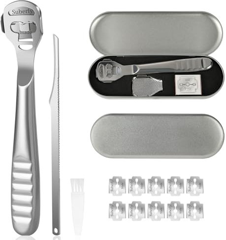 URAQT Raschietto per piedi, 6 Pezzi Raschietto per Piedi Kit, con 10 Lame, Callo Rimozione di Lima, Professionali Lima per piedi, Rimuovi la pelle morta e la pelle dura dai piedi