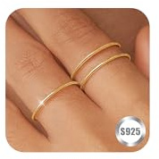 1mm S925 Sterling Silver Rings for Women Non Tarnish 14k Guldfylld tunn stapelbar tumringar Set för män Pinky Stacking Dainty Knuckle Band Cute Ring Jewet Gift Comfort Fit Size 6 till 10