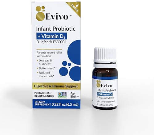 Evivo Spädbarn probiotiska droppar | Baby Essentials för kolik och gasavlastning | Säker för nyfödda | Lätt att gråta, krångel, kolik, gas och blöjutslag | icke-GMO-projekt verifierad | 6,5 ml