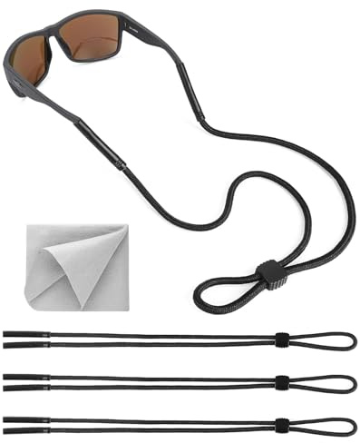 BILIONE 3pcs Braided Glasses Strap, Eyeglasses & Sunglasses Lanyard Cord for Men Women, Black Eye Glasses Holders Around Neck for Sports, Adjustable Eyewear Retainer Safety String Rope