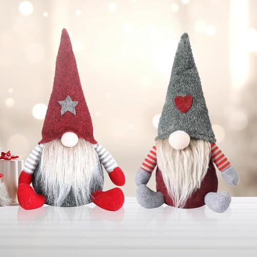 YOOSI Gnomo Navidad, 2 Piezas Adorable Gnomo de Navidad de Peluche Artesanal, Muñeco de Elfo de Papá Noel, por Chimeneas Oficina Fiesta Decoración