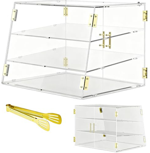 Cityjoy 3-fächriger gewerblicher Theken-Bäckereivitrine mit elastischer Automatiktür, 20,9 x 17 x 17 Gebäck-Brot-Lebensmittelauslage Aufbewahrungsbox für Donuts Kuchen Bagels Kekse