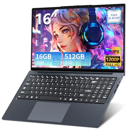 Txxren Laptop 16 inch, Core i5-8210Y Processor 16GB RAM 512GB SSD Win 11 Pro FHD 1920 * 1200 Notebook, with Type-C, USB 3.0, Dual Band Wi-Fi, Bluetooth, Numeric Keypad Laptops Computer