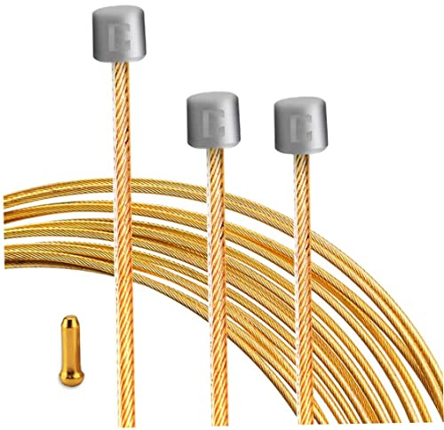 Joygoodta Cable de Cambio de Bicicleta Cable de Bicicleta Pulido Compatible con de montaña, Carretera, de Cambio MTB 1, 2 x 2100 mm Palanca de Cambios MTB Dorada