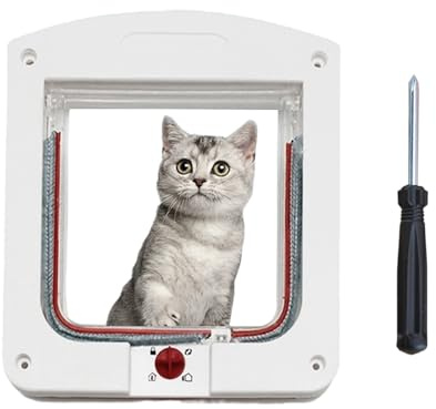 Chatiere pour Chat Blanc 2 Pièce Comprend 1 Tournevis Dimensions 24×20×3 Cm Installation Facile Chatiere pour Chats Et Petits Chiens