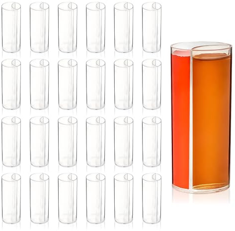 Split Shooters Divided Test Tube Plastic Shot Glasses – Clear Plastic Jager Bomb Chaser Shot Glass Glasses Cups – Fun Unique Glasses for Events Birthday Bachelor Bachelorette Parties - Set of 24