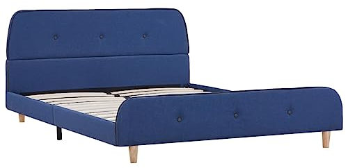 vidaXL Polsterbett Klassisch Stoffbett Bett Ehebett Doppelbett Bettgestell Bettrahmen Lattenrost Schlafzimmerbett Blau Stoff 140x200cm