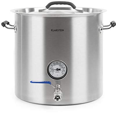 Klarstein Brauheld Pur 25 caldero de mosto de acero 304-25 litros, termómetro integrado, paredes de 0,7 mm de grosor, 3 mm de grosor de la base para placas de inducción, grifo de 1/2, plateado