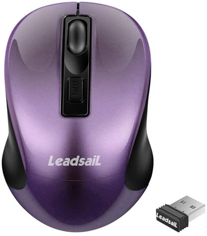 LeadsaiL Kabellose Maus, 1600DPI, 2,4 GHz mit USB-Empfänger, 4 Tasten, Leises Klicken und Scrollen, 15-Monate Akkulaufzeit, Kompatibilität mit Mehreren Geräten - Lila