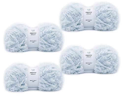 Pretty Jolly 4 Balls Faux Fur Super Soft Chunky Fluffy Eyelash Polyester Yarn - Light Blue