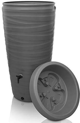 YourCasa Regentonne 240 Liter [Wave Design] Regenfass Frostsicher aus Kunststoff - Regenwassertonne mit Wasserhahn - Regenwassertank Garten Regenwassersammler Wasserfass Regentonne schmal (Grau)