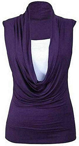 Haut extensible uni sans manches à col bénitier pour femme, violet, 44-46