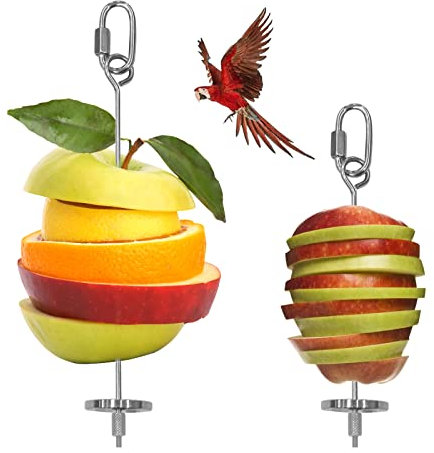 Houdao 2 Stück Edelstahl Wellensittich Futterspieß Vögel Papageien Spieß Fruchthalter Hängende Edelstahl Vogel Lebensmittelhalter für Wellensittiche Sittiche Nymphensittiche Kanarische