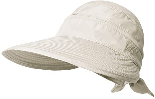KXF Damen-Sonnenhut mit UV-Schutz, faltbare breite Krempe, Sonnenblende mit abnehmbarem Oberteil, oben ohne Sonnenhüte für Sommer, Strand, Wandern, verstellbare Passform, beige, 6 1/2-7 3/4
