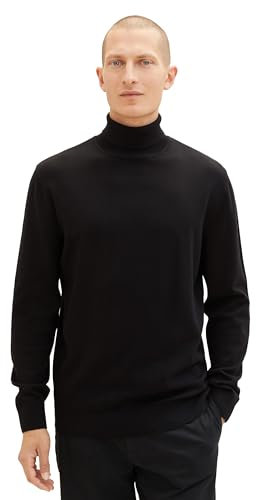 TOM TAILOR Herren 1038202 Basic Rollkragen-Pullover aus Baumwolle, 29999-Black, L