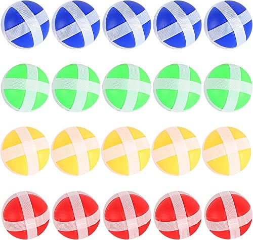 LATRAT 20 Stück Klettballspiel Fangballspiel Ballspiel Set Ersatzbälle Paddle Ball Spiel Klett Wurfspiel für Drinnen Draußen,4-Farben
