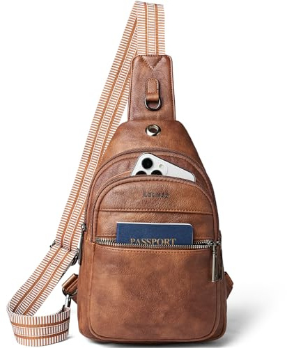 LATMAP 7L Sling Bag For Women Faux Leather Anti Theft Small Casual Daypack Backpack Fanny Pack Crossbody Chest Bags Purse Waterproof Brown