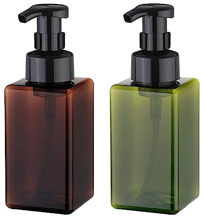 Apstaqeoo Foaming Soap Dispenser, 2Pcs 450ml Hand Soap Dispenser Refillable Foam Soap Liquid Pump Bottles Empty Plastic Shampoo Body Wash Container for Bathroom/Kitchen/Hospital/Clinic (Brown+Green)