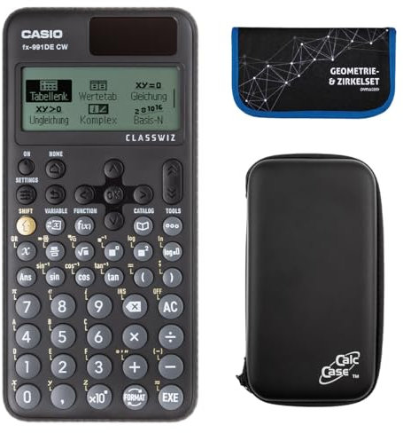 Casio FX-991 DE CW mit CalcCase-Schutztasche und 13 teiliges Zirkel- und Mathematik-Set