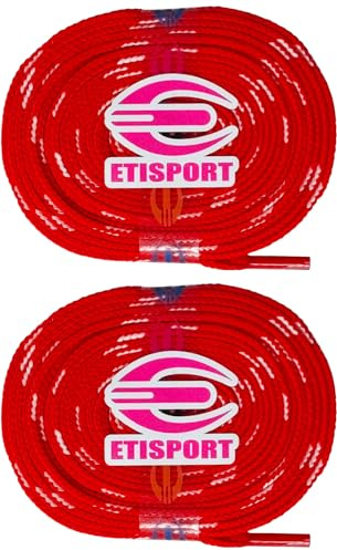 ETISPORT Par de cordones planos profesionales, para hockey, botas hielo, línea sobre ruedas. Resistentes. Largo 3 m - 118in cada uno. (Rojo)