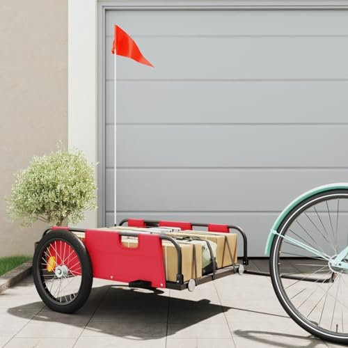 Gecheer Cykeltrailer, röd Oxford-tyg och järn, cykelvagn, lastcykel, släpvagn, camping, bagage, transport, transport
