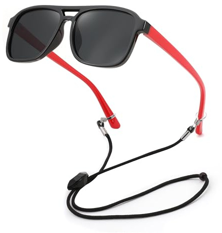 FEISEDY Occhiali da Sole da Pilota per Bambini Polarizzati 3-9 Anni Occhiali da Sole Retrò con Protezione UV400 e Montatura In Tpee per Bambini e Bambine B0152