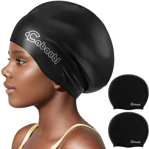 EOGRFW Cabaubl Badekappe Kinder,2 Stück Silikon Schwimmkappe für Mädchen Jungen Unisex,Badehaube Kinder Lange und kurzes Haar,Silikon wasserdichte Schwimmhaub,Dehnbare & Bequeme (Schwarz)