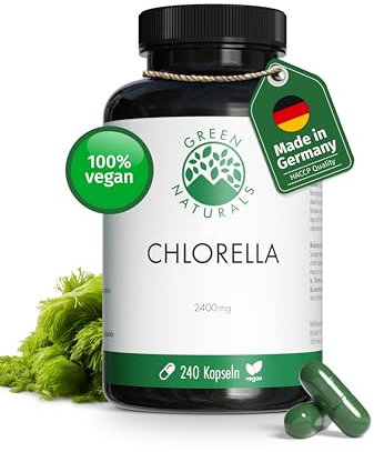 Chlorella Algen Kapseln - Hochdosiert: 2400mg - 240 Kapseln mit hochdosiertem Chlorella Pulver - Vegan, Glutenfrei & ohne Zusätze - 2 Monate Vorrat - Green Naturals®