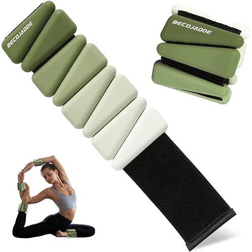 BECOJADDE Ankle Weights for Women Wrist Weights Set of 2 (1 lb Each) Adjustable Arm Leg Weight for Womens Men Suitable for Walking Swimming Running Pilates Yoga Gym, Gradient Green