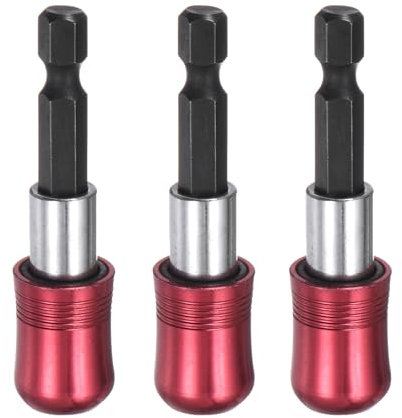 QUARKZMAN 3pz 60mm Portabit Magnetica per Punte con Estensione Adattatore Mandrino Punta Trapano a Sgancio Rapido con 1/4 Gambo Esagonale per Cacciavite Bussola Strumento Elettrico, Rosso
