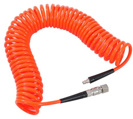 ORAZIO Tubo Spiralato in Poliuretano per Compressore d'Aria 10 m, Diametro Interno 7 mm x Diametro Esterno 10 mm, con Attacco Rapido Europeo da 1/4