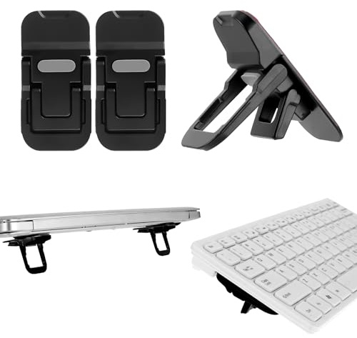 Bewudy 2 Pcs Portable Keyboard Stand, Dual Tilt Angle Adjustment, Foldable Laptop Riser, Self-Adhesive Feet for Most Keyboards (Black)