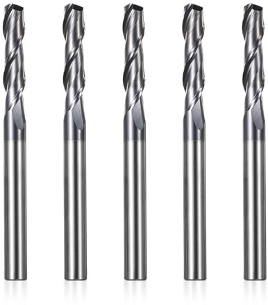 Genmitsu Set di 5 punte per fresa CNC, codolo da 1/4, in acciaio al tungsteno, con 2 scanalature, lunghezza totale, rivestimento TiAlN, per alluminio, metallo, plastica, MDF e legno, 5 pezzi,2FNC05