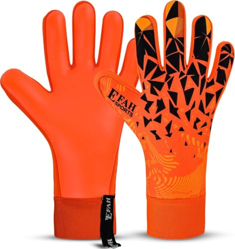 EFAH SPORTS Guantes de Portero fútbol para niños, niñas y Adultos, Guantes Profesionales con Fuerte Agarre en Las Palmas. (Orange, Size 4 Suitable for 6 to 9 Years Old, Ambidiestra)