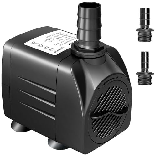 Aquarium Water Pump 12W 1000L/H Ultra Quiet Submersible Pump 2 Nozzles with 1.7m High Lift for Fountains, Fish Tank Filter, Pond, Statuary and Hydroponic (1000L/H)