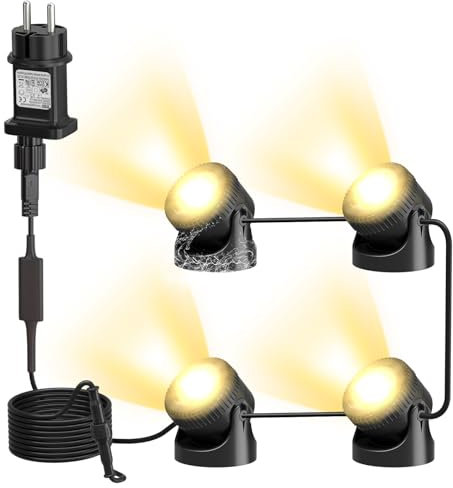 SoulBay Teichbeleuchtung, 4er Unterwasser LED Licht mit mit Timer, IP68 Wasserdichte LED Unterwasser Poolbeleuchtung Teichlichter für Teich Pool Patio Garten Brunnen Innen Außen Deko