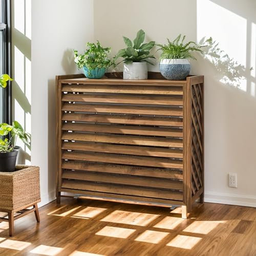 Grande Cubre Aire Acondicionado Madera Exterior Funda Aire Acondicionado Anticorrosión Cubierta Aire Acondicionado Exterior Valla Madera Balcon Estanterias Decorativas Plantas Exterior(86x35x80cm)