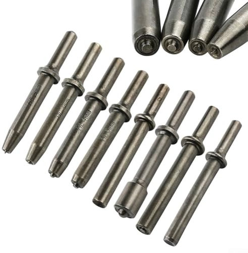 Kit di utensili pneumatici con 8 scalpelli per rivetti semi cavi e solidi, 1 martello pneumatico (testa semi-cava da 8 mm)