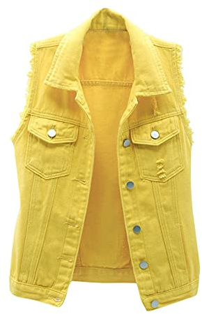 Top Camisa suelta de mezclilla sin mangas, chaleco de mezclilla para mujer, blusa aliada para mujer, amarillo, 3XL