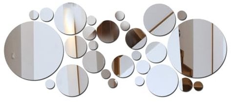 JEYORZY 32 Piezas Espejo Autoadhesivos Acrílicos Decorativos de Pared Redondos Pegatinas Flexibles para Sala de Estar y Dormitorio