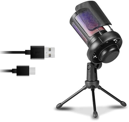 Laikoutd Microfono da Gioco Microfono Regolabile Illuminazione A Colori Condensatore 192khz per Microfono per Registrazione del Canto da Canto in Streaming per Laptop per Laptop PC